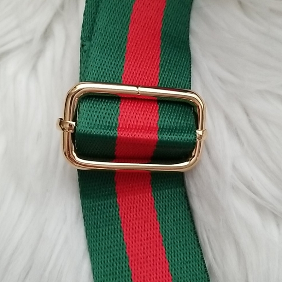 Red Green Striped Crossbody Web Shoulder Strap - Picture 3 of 4